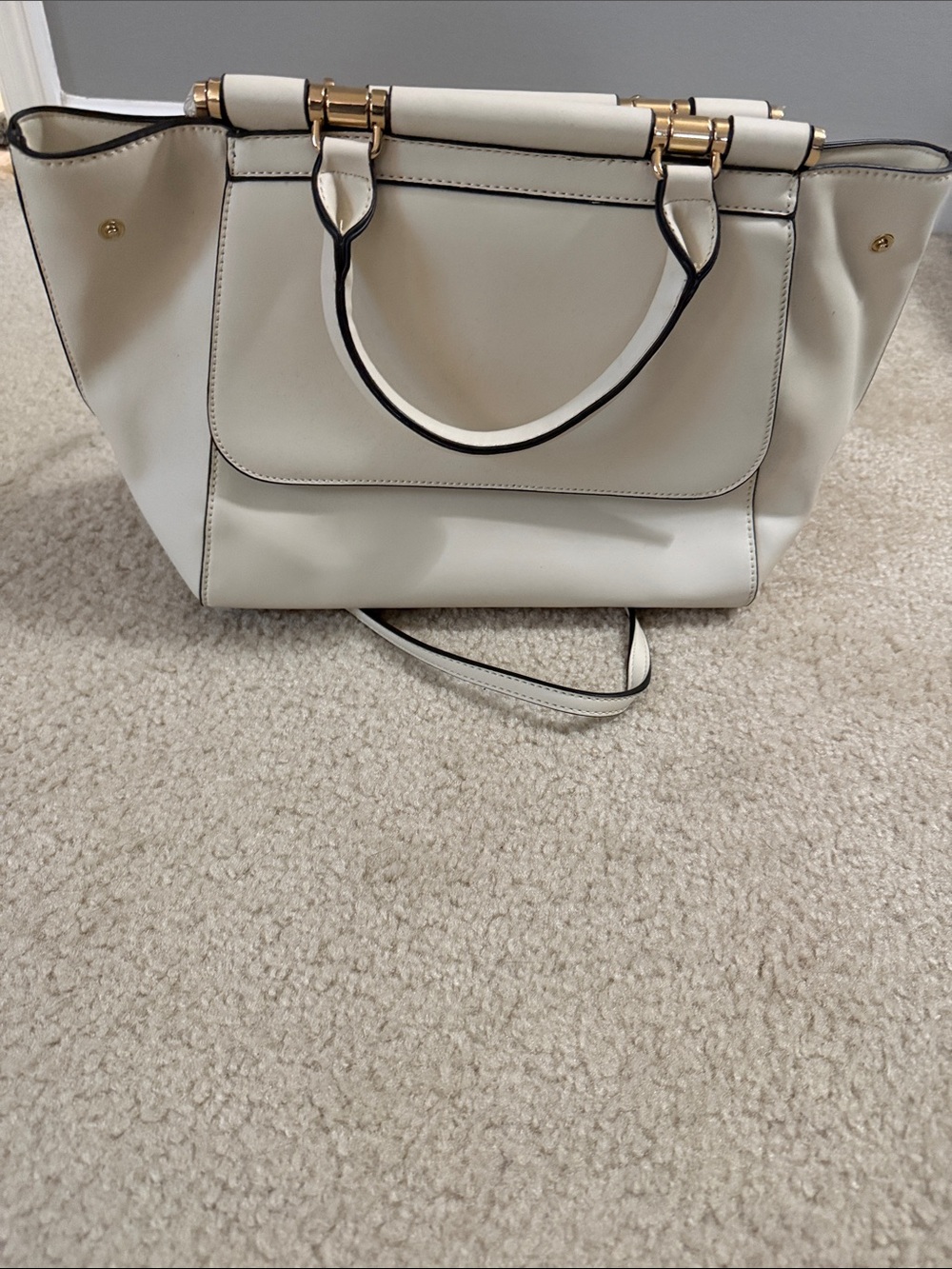 JustFab Cream Tote with Gold Hardware